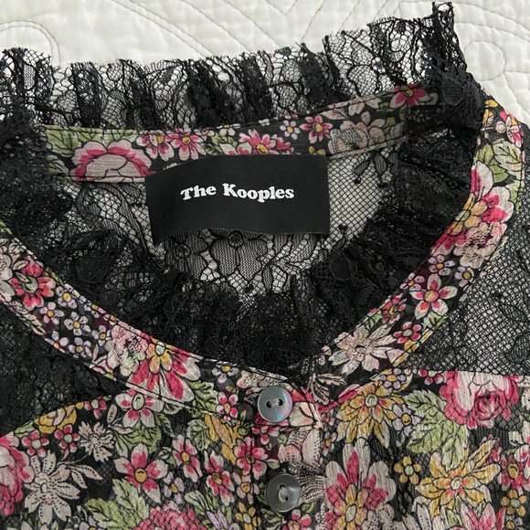KOOPLES *gorgeous* Sheer Floral Blouse Silk Chiffon Lace Trim - Picture 3 of 14